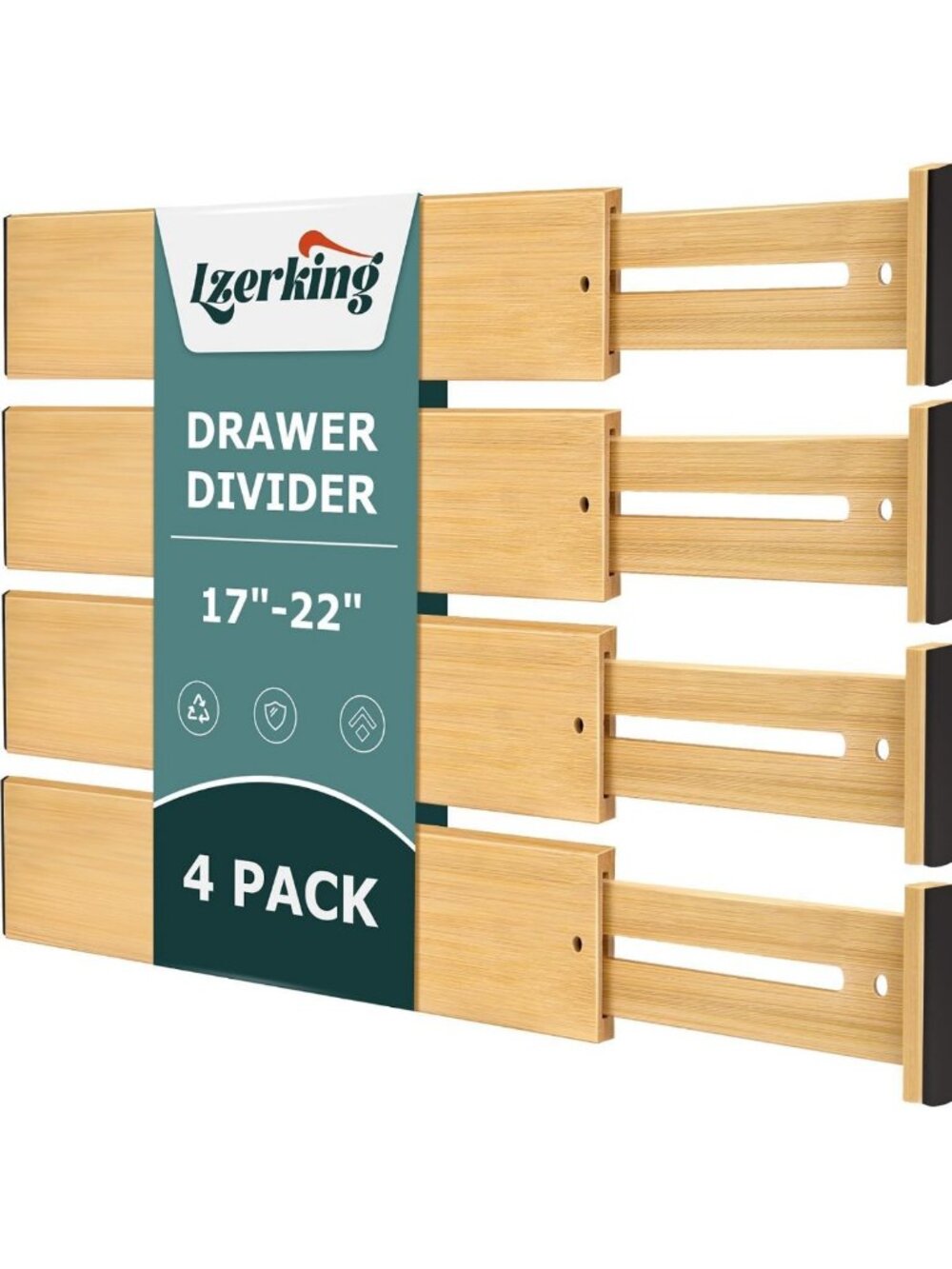 Adjustable Bamboo Drawer Dividers 4-Pack | Expandable Kitchen & Closet Organizer